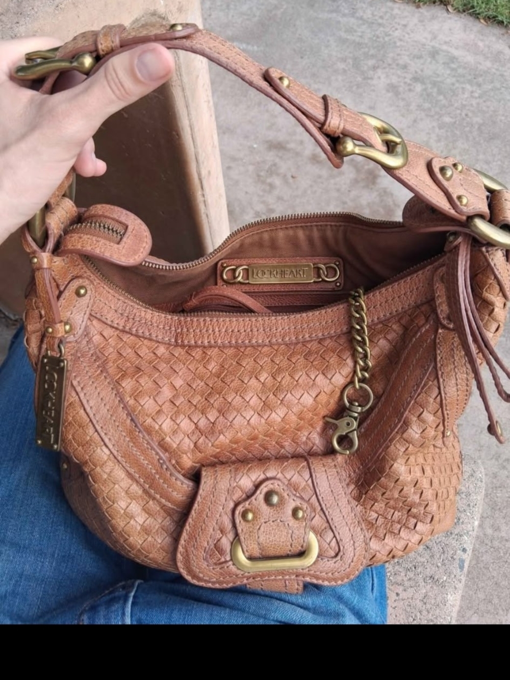 Lockheart Woven Leather Shoulder Bag in Cognac